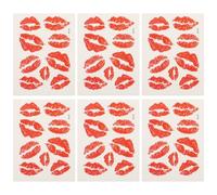 VICASKY Lot de 6 tatouages à lèvres rouges - Impression individuelle - Imperméables - Lèvres pour femme - Maquillage de Saint-Valentin - Baiser temporaire pour Halloween