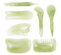 VICASKY Lot de 7 planches de massage Gua Sha - En jade - Grattoir - Outils de massage pour le visage - Pour le cuir chevelu et le corps - Poils lisses - Résine verte