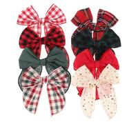 VICASKY Lot de 8 Barrettes à Cheveux Nœud à Carreaux pour Noël Accessoires Festifs en Tissu Coton-Lin Pinces à Clipser Multicolores pour Filles pour Fêtes et Coiffures de Saison