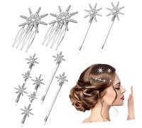 VICASKY Lot de 8 pinces à cheveux argentées vintage en forme d'étoile - Petites épingles à cheveux multicolores - Grandes pinces à cheveux avec étoiles en strass décoratives - Strass