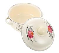 VICASKY Marmite à Deux Anses Émaillée 18 Cm Couvercle, Casserole Rétro en Émail pour Mijoter Soupes et Cuire Nouilles, Conserve la Chaleur, Adaptée la Cuisine Maison et Cuisson Gaz