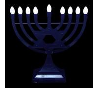 VICASKY Ménorah Électrique Hanoukka à 9 Branches Rechargeable par USB et Piles Aaa, Bougies LED sans Flamme Bleu, Décoration de Table Intérieure Sécurisée pour Fête Juive, Lampe de Bureau