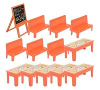 VICASKY Mini Ensemble 13 Pièces de Mobilier de Salle de n Bois Jaune pour Poupée Comprenant 1 Tableau Noir et 6 Bureaux Décoration Miniature Ornement Bureau