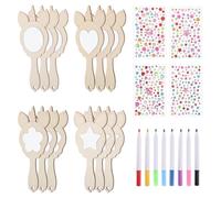 VICASKY Miroir de Princesse en Bois Non Peint de Licorne, Joli Miroir de Poche, Kit de Peinture DIY avec Accessoires Complets, Artisanat du Bois pour Loisirs Créatifs