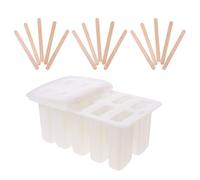 VICASKY Moule à Glace DIY 10 Compartiments en Silicone Semi-transparent 62 Bâtonnets en Bois, Réutilisable, pour Congeler Jus, Yaourt et Fruits en Été Couleur Couleur Aléatoire