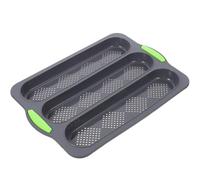 VICASKY Moule à Multifonction en Silicone Antiadhésif 3 Compartiments, Poignée Verte, Fond Gaufré pour Baguette Française, Cuisson Four Professionnelle, Ustensile de Boulangerie Maison