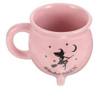 VICASKY Mug en Céramique de Chaudron 450 Ml pour Infusion, Tasse à Café Sorcière Halloween, Couleur Rose Sorcière Noire Volante, Tasse Unique pour Fête et Décoration Saisonnière