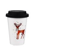 VICASKY Mug en Céramique de Noël sans Anse, Tasse à Café 350 Ml avec Couvercle en Silicone et Cuillère, Gobelet à Boire Festif pour Boissons Chaudes, Maison et Bureau Couleur Aléatoire