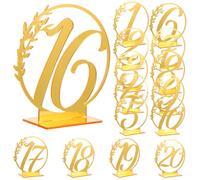 VICASKY Numéros de Table de Mariage Élégants en Acrylique Doré 3,94x4,13 Pouces, 20 Pièces Socle, pour Réception, Fêtes et Cortège Nuptial, Support Stable et Décoratif