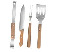 VICASKY Outils Barbecue Inox et Bois Spatule Fourchette Pince et Couteau Antidérapants Accessoires Cuisine Extérieur pour Grillades et Camping