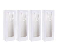 VICASKY Paquet Présent et Poignée avec Fenêtre Transparente 4 Pièces en Papier Kraft Blanc Capacité Raisonnable et Fête de Noël pour Bouteilles de Vin pour Mariage