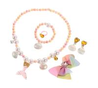 VICASKY Parure de bijoux à thème sirène 6 pièces pour petites filles Collier de perles Bracelet Bague Boucles d'oreilles et Bandeau Dans une boîte cadeau Jouet à bijoux pour des cours de bricolage