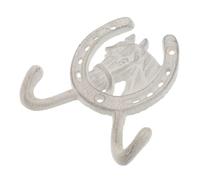 VICASKY Patère Murale Double en Fonte Fer Forgé Tête de Cheval Décorative Blanche Crochet Mural Rustique pour Clés Serviettes et Manteaux Entrée Salle de Bain Cuisine