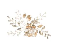 VICASKY Peigne à Cheveux pour Mariage Orné de Perles Blanches et Strass Bleus, Accessoire Cérémonie Élégant, Serrage-tête Fin en Fil Doré, Demoiselle D’honneur et Coiffure de Mariée