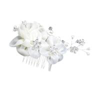 VICASKY Peigne de Mariée Fleurs en Tissu Élégant en Alliage et Cristal Blanc Facile à Mettre Retirer Accessoire pour Mariage ou Soirée de Gala