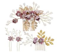 VICASKY Peignes à Cheveux à Motif Floral 4 Pièces Taille Moyenne en Alliage Violet pour Mariée Femme Accessoires Coiffure Mariage Élégant Strass Décorations Fleurs