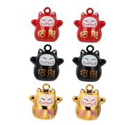 VICASKY Pendentifs Clochette Chat en Cuivre 15mm 6 Pièces pour Décoration Paquet Portable, Charme Amulette, Couleurs Rouge Noir Or, Accessoires Suspendus pour Téléphone et Paquet