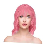 VICASKY Perruque ondulée bou avec dentelle frontale - Perruque courte avec partie réaliste ondulée - Cheveux naturels à haute température - Rose