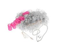 VICASKY Perruque Vieille Dame Grise Avec Rouleaux Pour Perruque Mère Pour Cosplay Halloween Et Jeux De Rôle