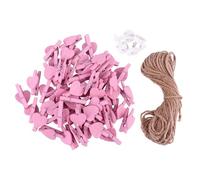 VICASKY Pinces à Photos Décoratives en Bois Forme Cœur, Kit 50 Pièces Rose Corde en Jute 10 M et 4 Punaises, Clips Mémo Créatifs pour Décoration Murale DIY et Loisirs Créatifs