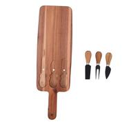 VICASKY Planche à Charcuterie en Bois Massif avec Poignée, Set Couteaux et Fourchettes à Fromage, Plateau de Service pour Viande et Légumes, Ustensiles la Cuisine pour Apéritif et Fête