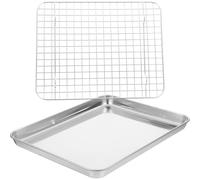 VICASKY Plaque de Cuisson en Acier Inoxydable 430 31,5x24,5x2,5 Cm avec Grille de Cuisson 201 pour Four Ensemble de Moule et Grille à Pâtisserie Pâtisserie Four Poêle Inox Usage