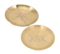 VICASKY Plateau Bougeoir en Laiton Lot de 2 Plateaux Ronds Décoratifs pour Cérémonie de Tarot Pentacle Rangement Objets Rituels Accessoires de Table Décoration Religieuse