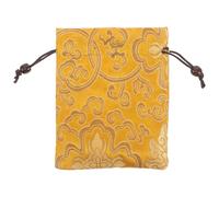 VICASKY Pochette à Bijoux en Soie Brodée la Main, Style Chinois Élégant, Portable et Facile à Nettoyer, Paquet de Fortune Jaune 13x16 Cm pour Cosmétiques et Bijoux