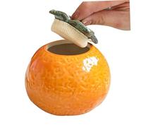 VICASKY Pot en Céramique Décoratif d'Orange Simulée Pot de Rangement 30G en Porcelaine de Longquan Couleur Orange Rougeâtre Objet Artisanal Réaliste pour Décoration Intérieure