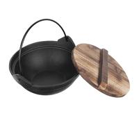 VICASKY Pot en Fonte D'18 Cm Couvercle en Bois, Marmite Japonaise Individuelle pour Camping et Randonnée, Ustensile Cuisine Extérieur, Potée Suspendue Pratique pour Soupe et Ramen