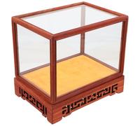 VICASKY Présentoir en Verre Transparent Socle en Bois Sculpté Rouge Boîte Décorative Multifonctionnelle 12X12X17 CM Vitrine D’Exposition Antidérapante pour Objets de Collection et Décor
