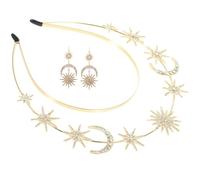 VICASKY Serre-tête Déesse Du Soleil Double Couche avec Étoiles et Lune Alliage et Cristaux Bandeau Léger Confortable pour Fête Mariage et Costume avec Boucles Oreilles Assorties