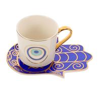 VICASKY Set de Tasse Café en Porcelaine avec Soucoupe Motif Œil Protecteur, Céramique Résistante Micro-ondes et Lave-vaisselle, pour Thé la Maison et Thé de L'après-midi
