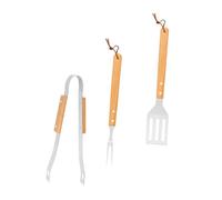 VICASKY Set Outils BBQ Acier Inoxydable avec Poignée Bois et Étui de Rangement Fourchette Pelle et Pince Kit Pratique pour Barbecue Extérieur et Camping