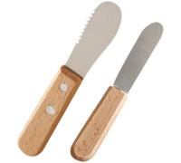 VICASKY Spatule à Beurre en Acier Inoxydable et Manche en Bois Mini Couteau à Fromage 75 CM Ensemble 3 Pièces Lame Dentelée et Lisse Ustensile Cuisine pour Tartinage et Découpe de