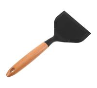 VICASKY Spatule en Silicone Noire Large pour Cuisson Antiadhésive, Manche en Bois Résistant Haute Température, Spatule Plate à Frire Polyvalente Cuisine Japonaise et Wok, Ustensile