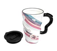 VICASKY Tasse à Café en Céramique avec Couvercle, Motif Licorne Spiralé Bleu Clair, Mug Drôle pour Adultes, Gobelet à Dessin Animé, pour Thé et Lait la Maison Bureau Style Style Aléatoire