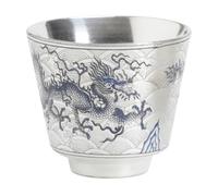 VICASKY Tasse à Thé Décorative en Porcelaine à Motif de Serpent Bleu et Argenté, Petite Tasse Kung Fu Chinoise 1 Pc, pour Bureau, Maison et Cérémonie du Thé, Style Rétro Vintage