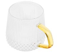 VICASKY Tasse en Verre Borosilicaté à Anse Jaune, Tasse Café Unie Monocouche 1 Pièce, Design Rayures Verticales, Légère et Résistante la Chaleur, Cuisine et Boissons Chaudes