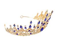 VICASKY Tiare Mariage Fille Embellissement Couronne Mariées Diadème De La Future Mariée Quinceanera or De Mariée Pour Femme Casque Douane Demoiselles D'honneur Diadèmes Royal Blue Strass