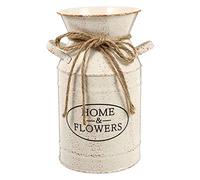 VICASKY Vase à fleurs vintage rustique, pot à lait, pot à lait, style shabby chic, vase français, vase en métal, pot de fleurs avec poignée, pour la maison, le bureau, le balcon, décoration beige