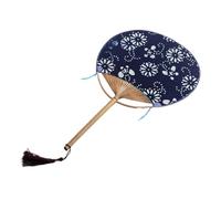 VICASKY Ventilateur Rond à Manche en Bambou Léger et Portable Éventail en Tissu Double Face Style Japonerie avec Pompon pour Décoration Murale ou Collection