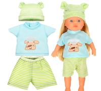 VICASKY Vêtements pour Poupée Bébé 25 Cm en Coton Salopette Short Vert Rayé Bonnet Assorti Ensemble 3 Pièces pour Poupée Reborn Accessoires de Jeu pour Garçon et Filles