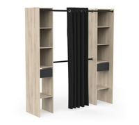 Vicawu Dressing Ouvert avec Rideau et 2 tiroirs Bastet Plus Chêne Kronberg/Gris Graphite