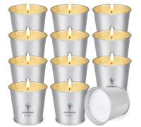 VICBAY Bougie Citronnelle Ensemble Intérieur Extérieur, 12 Packs x 2.0oz, 120-180 Heures brûlantes, 100% Huile Essentielle de Cire de Soja Naturelle Seau en fer Portable pour Patio/Balcon/Camping