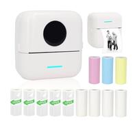 Vicbear Mini imprimante portable, imprimante d'autocollants sans encre avec 12 rouleaux de papier thermique pour notes, photos, autocollants, étiquettes, reçus, compatible avec iPhone, téléphone