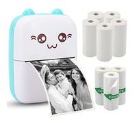 Vicbear Mini imprimante thermique portable avec 8 rouleaux de papier d'impression Bluetooth sans fil pour photos/autocollants/étiquettes/notes/reçus, compatible avec iOS et Android, bleu