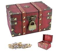 VicBou Coffre au trésor vintage en bois, Caisse au trésor en bois avec serrure, Rangement en Bois Petit Coffre, Tirelire Portable Cadeau Fait Main pour Stockage, Décoration (18 x 11 x 10cm)