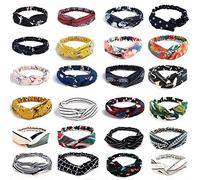 Viccess 24Pack Bandeau Cheveux Femme Vintage Fleur Imprimé Hair Bandeau Cross Noué Élastique Stretchy Head Wrap Twisted Sport Headband pour Cheveux Accessoire,Couleur Aléatoire