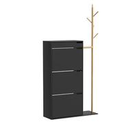 Vicco Armoire à Chaussures Ivo, Noir, 90x181.5cm avec 3 Compartiments, 1 tiroir, pour Le Rangement des Chaussures et Accessoires dans Le Couloir